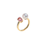 晨曦粉紅碧璽珍珠鑽石戒指Dawn Tourmaline Akoya Pearl Diamond Ring