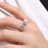 海洋之夢海藍寶珍珠鑽石戒指 Blue Horizon Aquamarine Akoya Pearl Diamond Ring