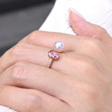 晨曦粉紅碧璽珍珠鑽石戒指Dawn Tourmaline Akoya Pearl Diamond Ring