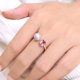 晨曦粉紅碧璽珍珠鑽石戒指Dawn Tourmaline Akoya Pearl Diamond Ring