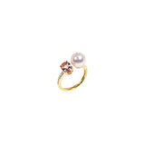 晨曦粉紅碧璽珍珠鑽石戒指Dawn Tourmaline Akoya Pearl Diamond Ring