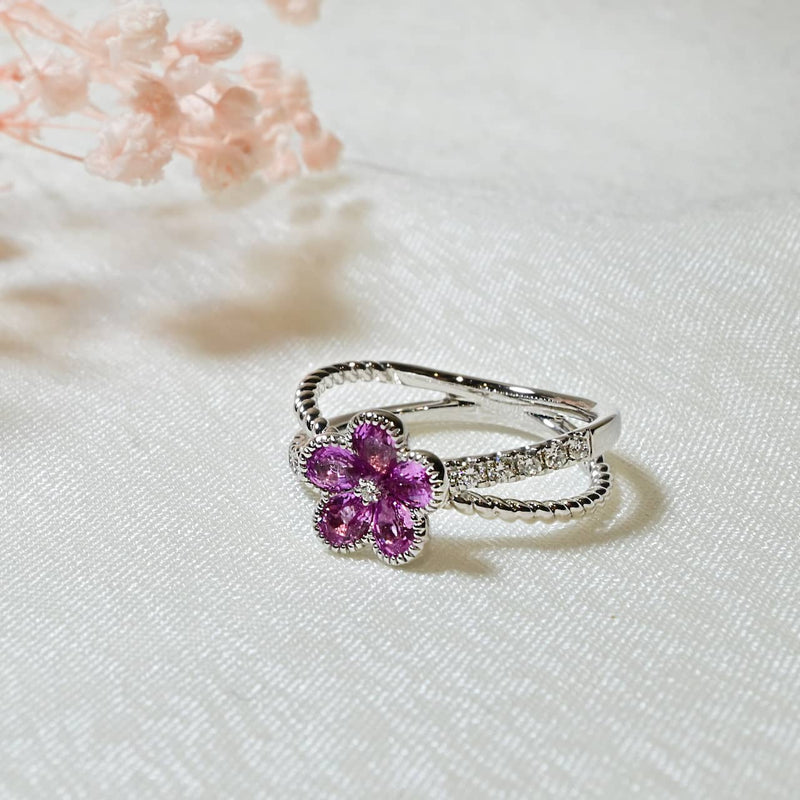 花霞粉剛鑽石戒指Flora Pink Sapphire Diamond Ring
