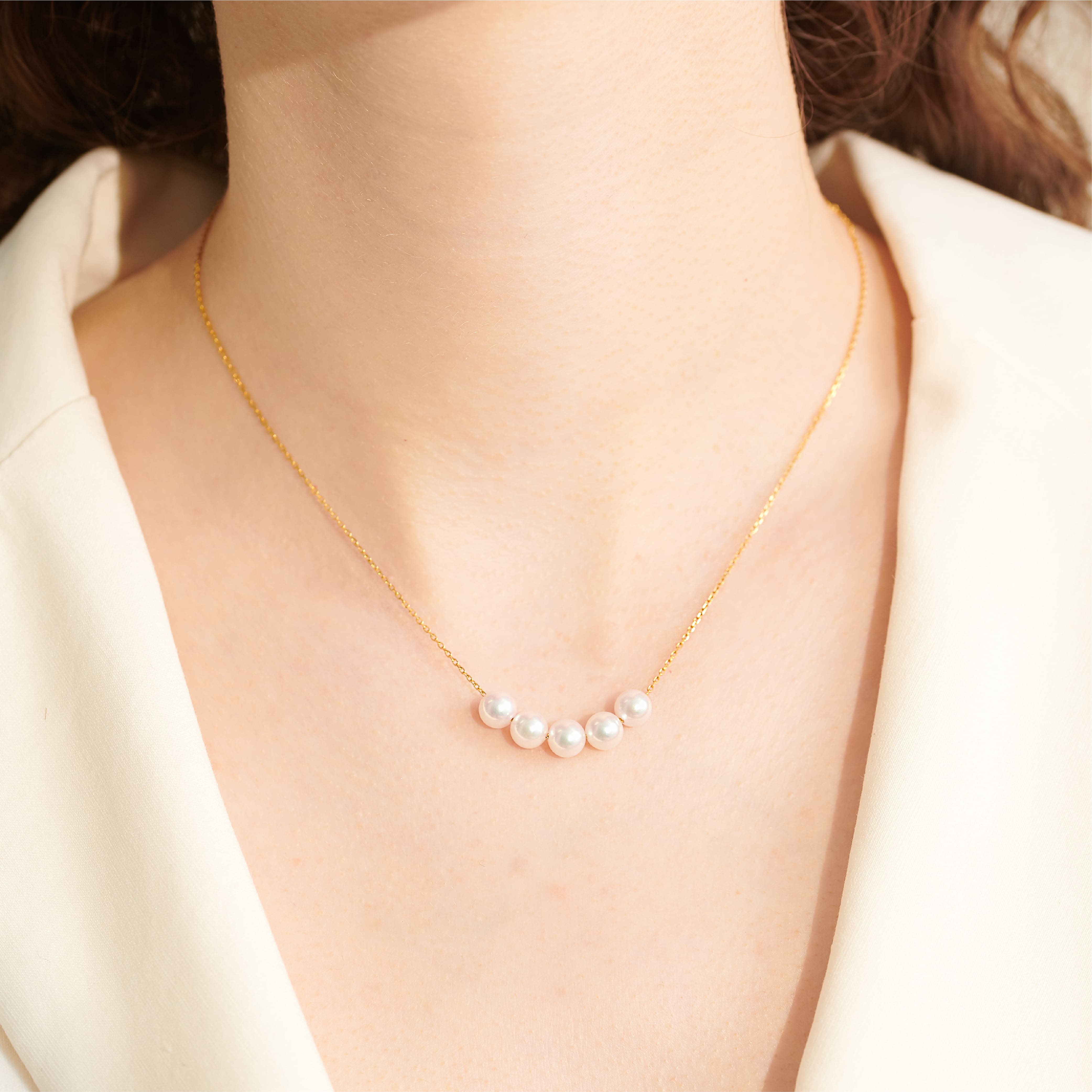 微笑珍珠項鍊正面實戴照